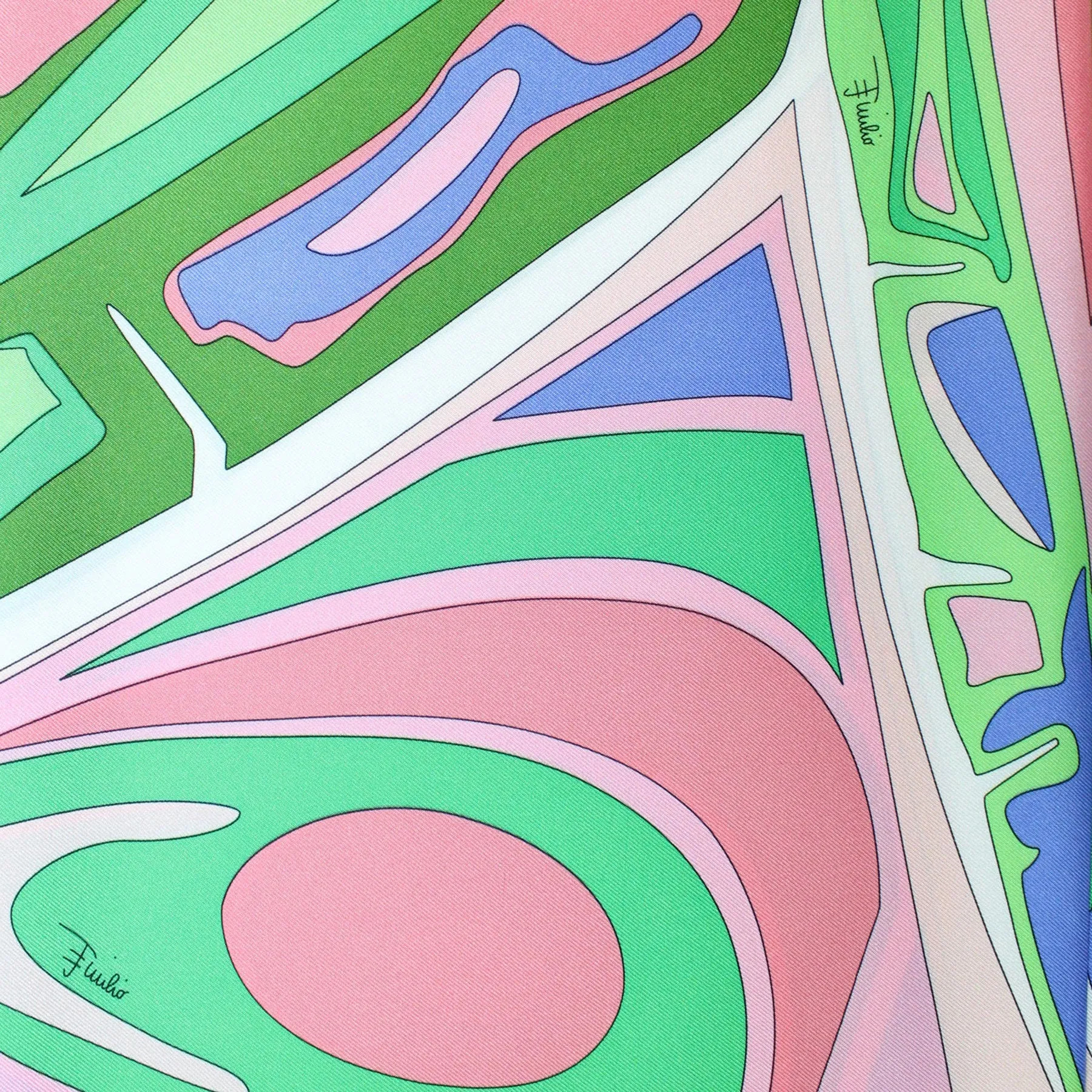Emilio Pucci Scarf Green Pink Design - Large Twill Silk Square Scarf