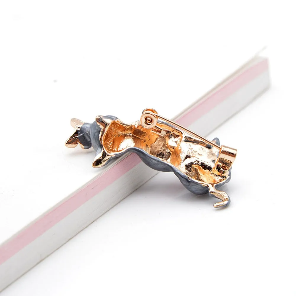 Enamel Cat And Butterfly Brooches For Women