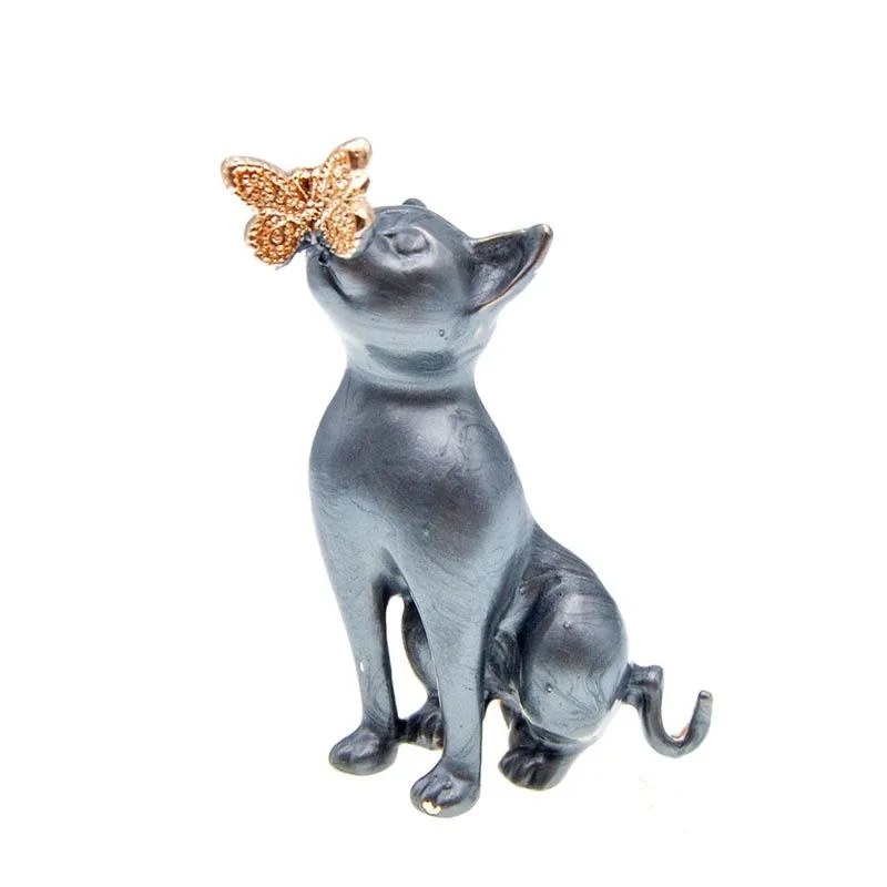 Enamel Cat And Butterfly Brooches For Women