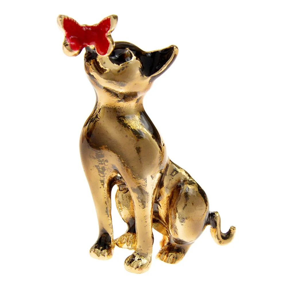 Enamel Cat And Butterfly Brooches For Women