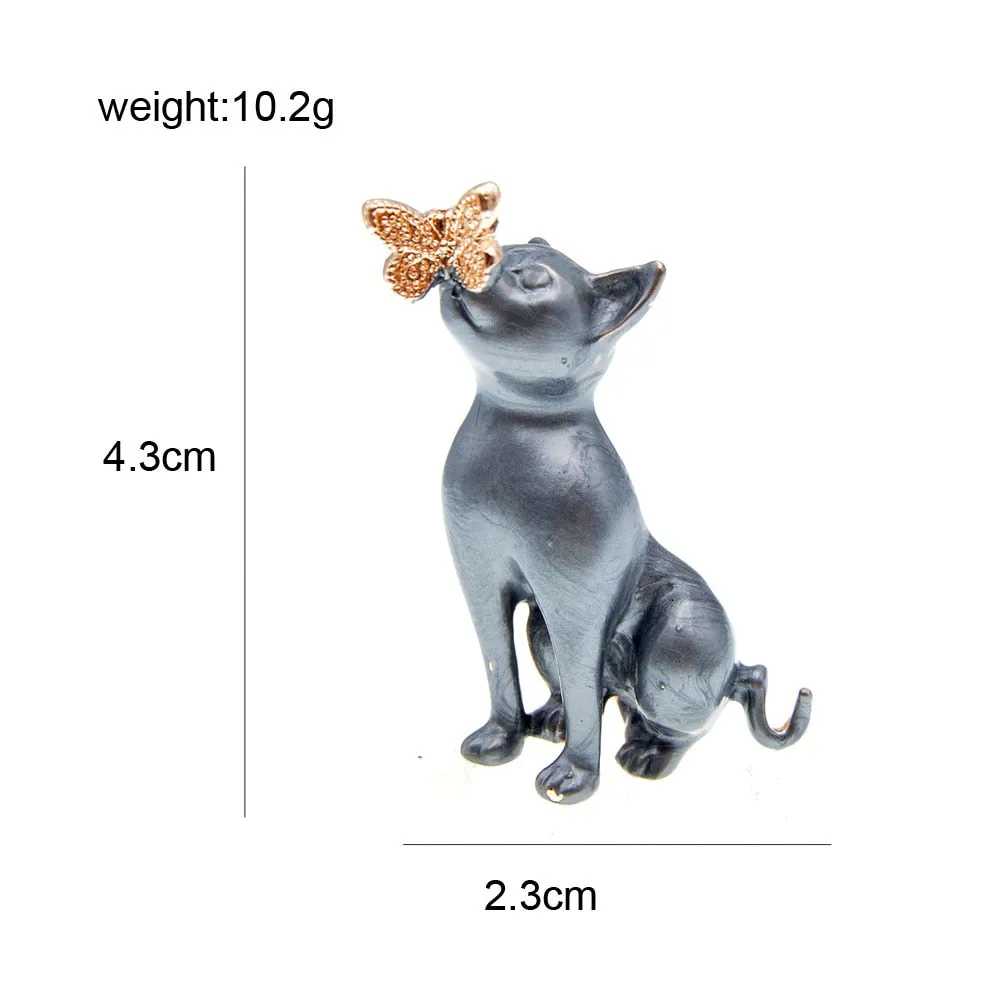 Enamel Cat And Butterfly Brooches For Women