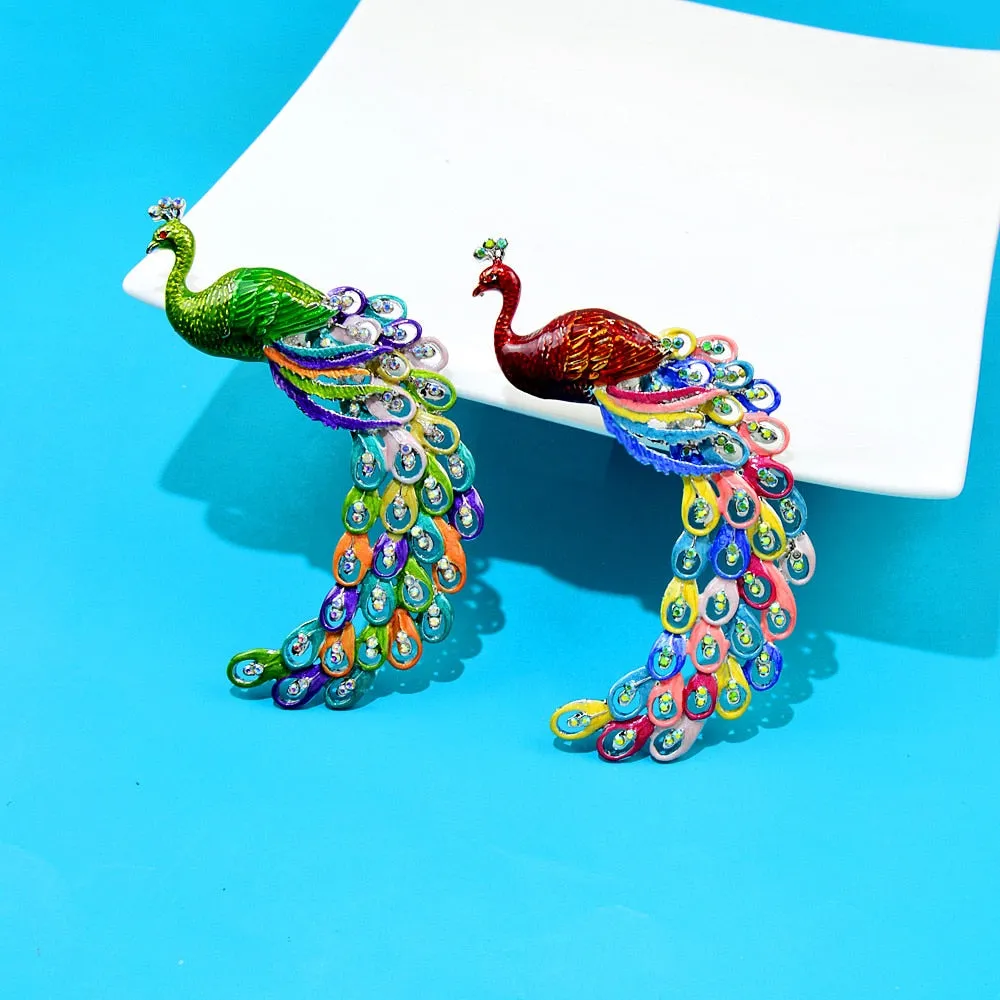 Enamel Large Peacock Brooches for Women Winter Coat Pin Animal Jewelry