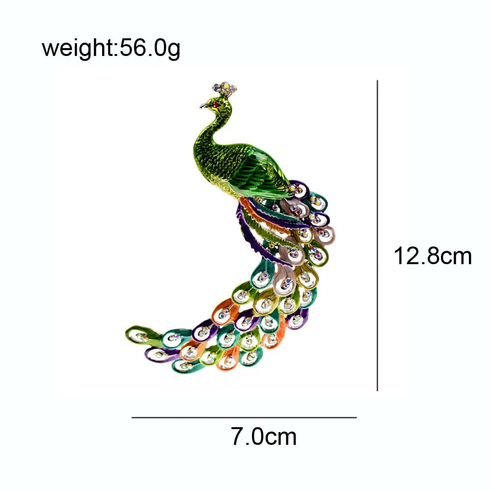 Enamel Large Peacock Brooches for Women Winter Coat Pin Animal Jewelry