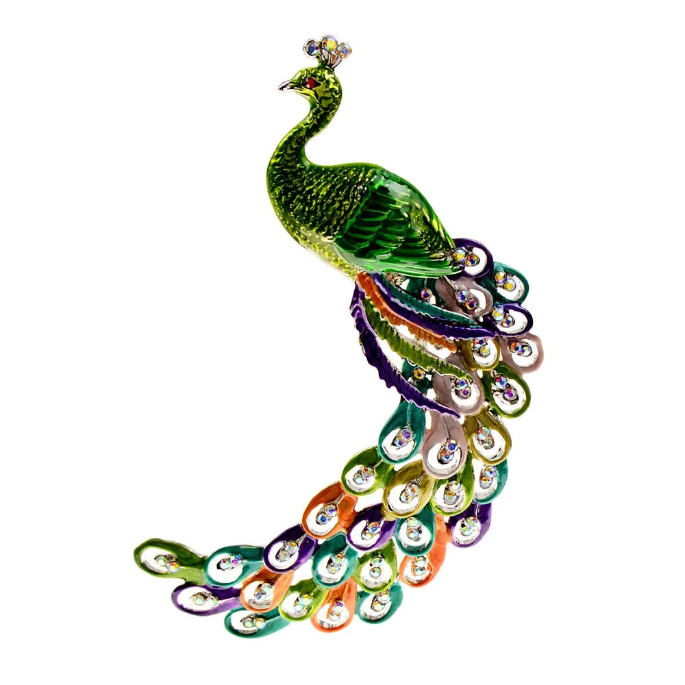 Enamel Large Peacock Brooches for Women Winter Coat Pin Animal Jewelry