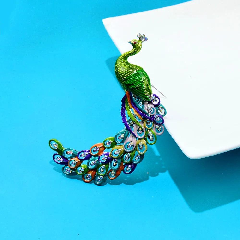 Enamel Large Peacock Brooches for Women Winter Coat Pin Animal Jewelry