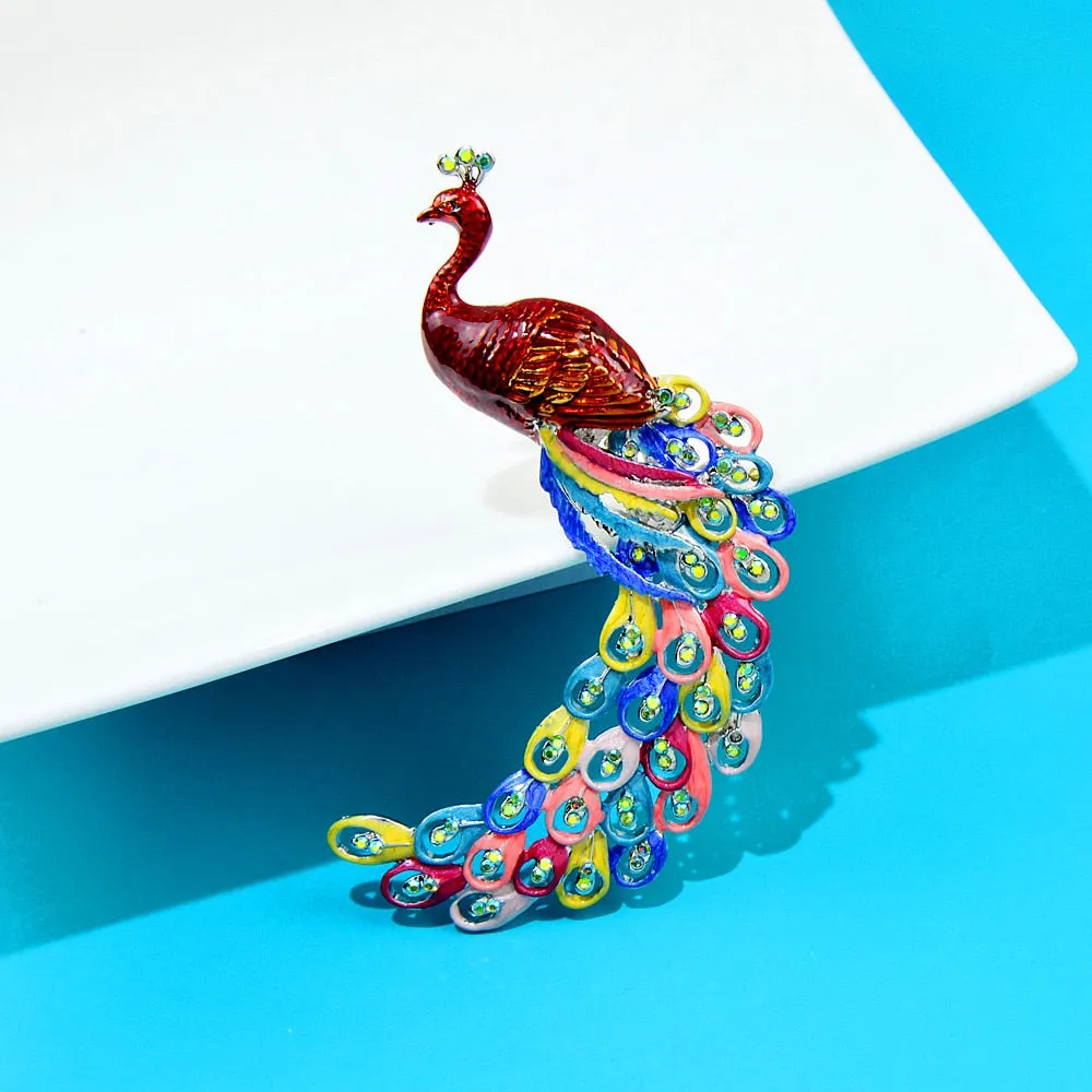 Enamel Large Peacock Brooches for Women Winter Coat Pin Animal Jewelry