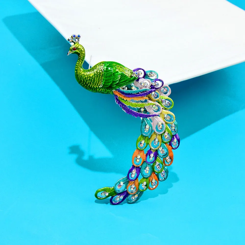 Enamel Large Peacock Brooches for Women Winter Coat Pin Animal Jewelry