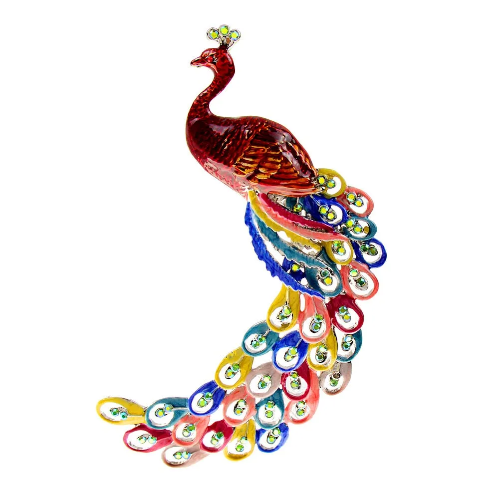 Enamel Large Peacock Brooches for Women Winter Coat Pin Animal Jewelry