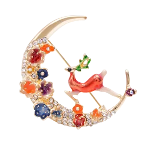 Enamel Moon And Deer Brooch Elegant Fashion Animal Design Brooch
