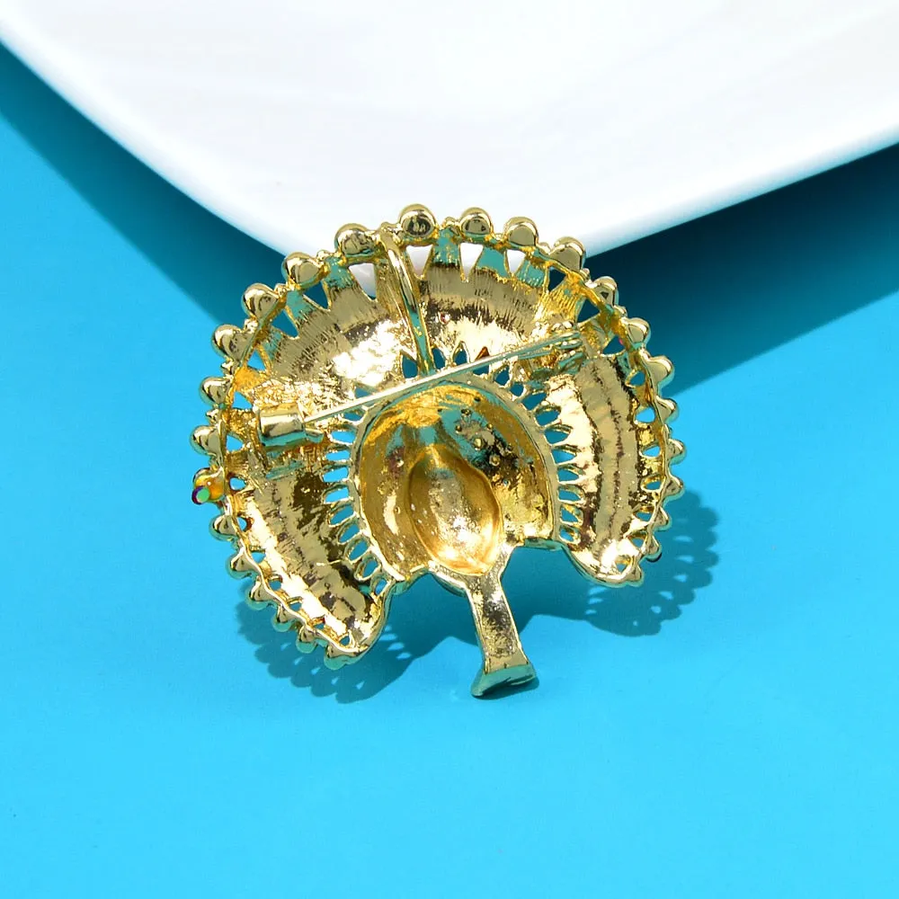 Enamel Rhinestone Peacock Brooch Animal Bird Pin 2 Colors Available