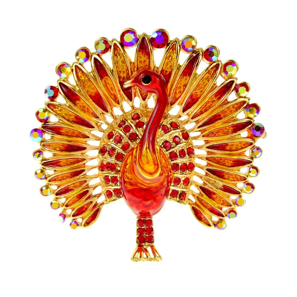 Enamel Rhinestone Peacock Brooch Animal Bird Pin 2 Colors Available