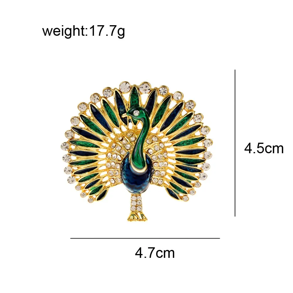 Enamel Rhinestone Peacock Brooch Animal Bird Pin 2 Colors Available