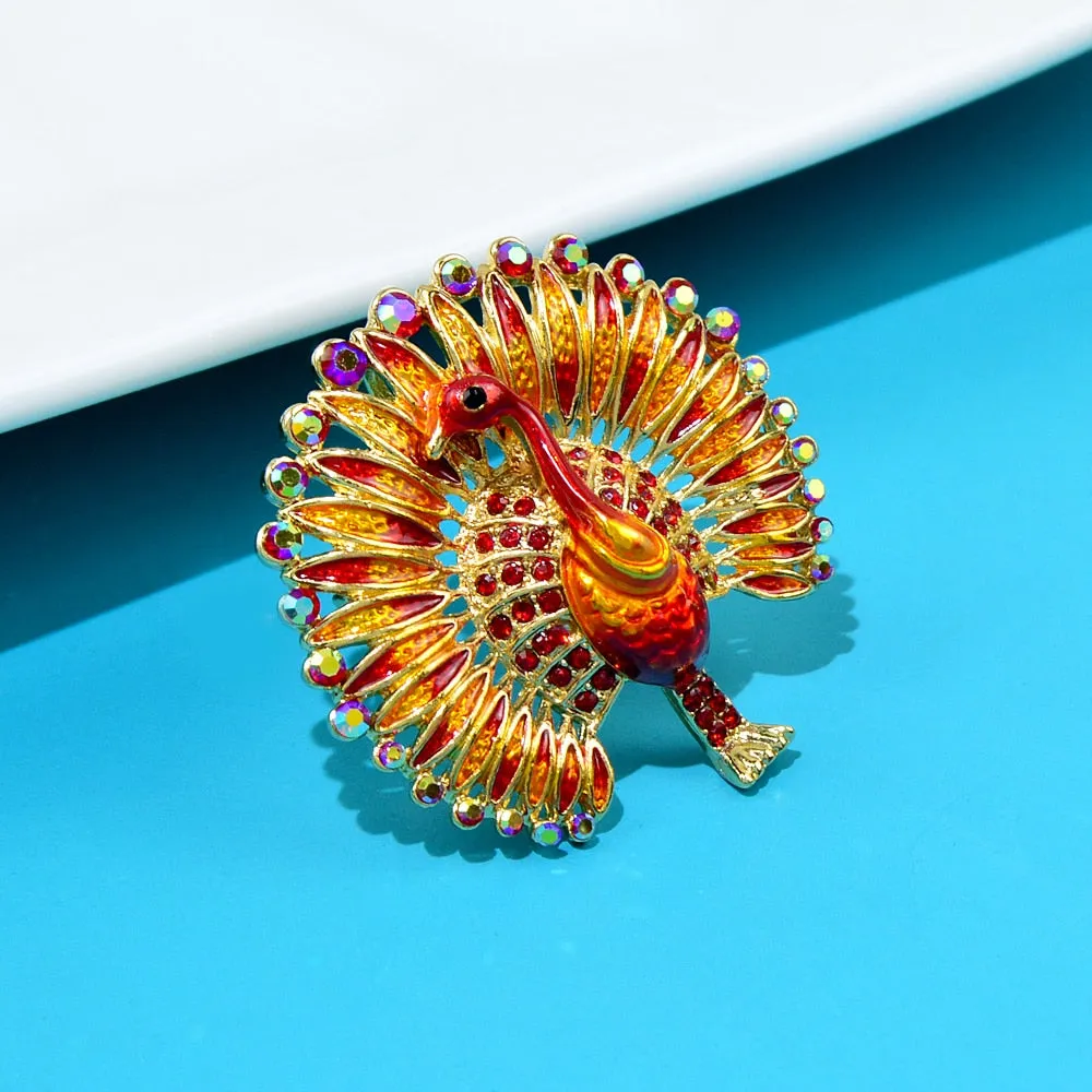 Enamel Rhinestone Peacock Brooch Animal Bird Pin 2 Colors Available