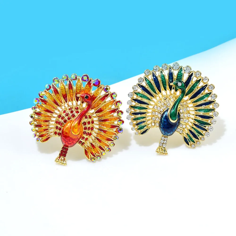 Enamel Rhinestone Peacock Brooch Animal Bird Pin 2 Colors Available