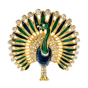 Enamel Rhinestone Peacock Brooch Animal Bird Pin 2 Colors Available