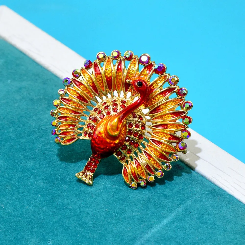 Enamel Rhinestone Peacock Brooch Animal Bird Pin 2 Colors Available