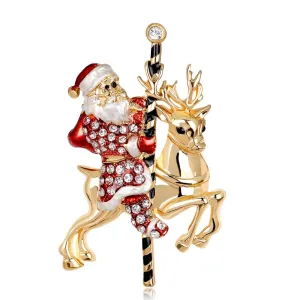 Enamel Santa Clause Rhinestone Brooches For Men Cartoon