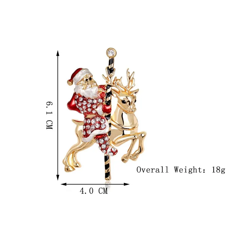 Enamel Santa Clause Rhinestone Brooches For Men Cartoon