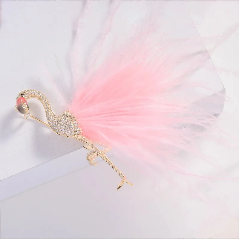 Fashion Cubic Zirconia Flamingo Brooch