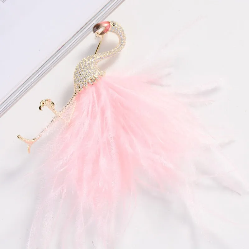 Fashion Cubic Zirconia Flamingo Brooch