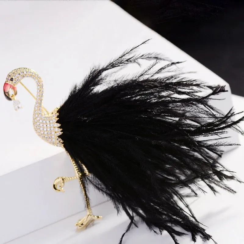 Fashion Cubic Zirconia Flamingo Brooch