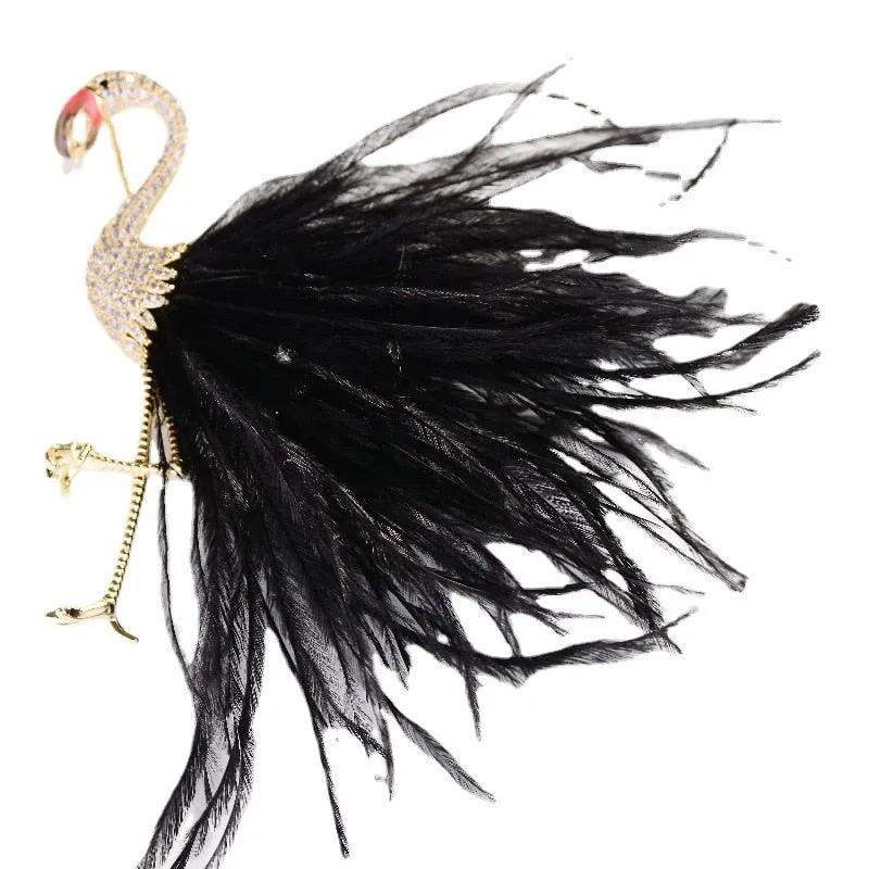 Fashion Cubic Zirconia Flamingo Brooch