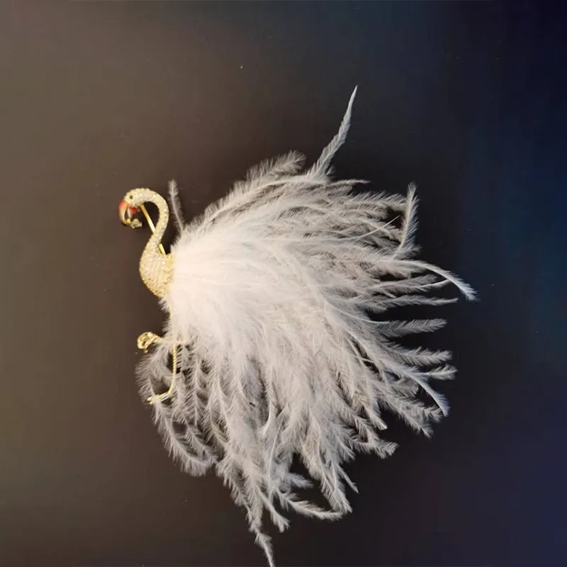 Fashion Cubic Zirconia Flamingo Brooch