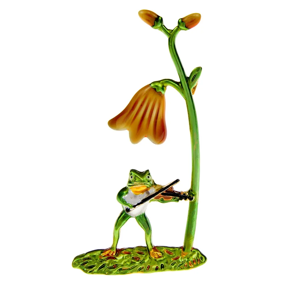 Frog Playing The Violin Brooch Animal Pin Flower Jewelry Enamel Accessories