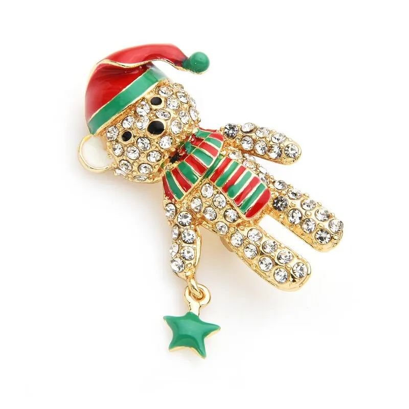 Full Rhinestone Bear Brooches For Women Enamel Hat Bear Christmas Animal Brooch
