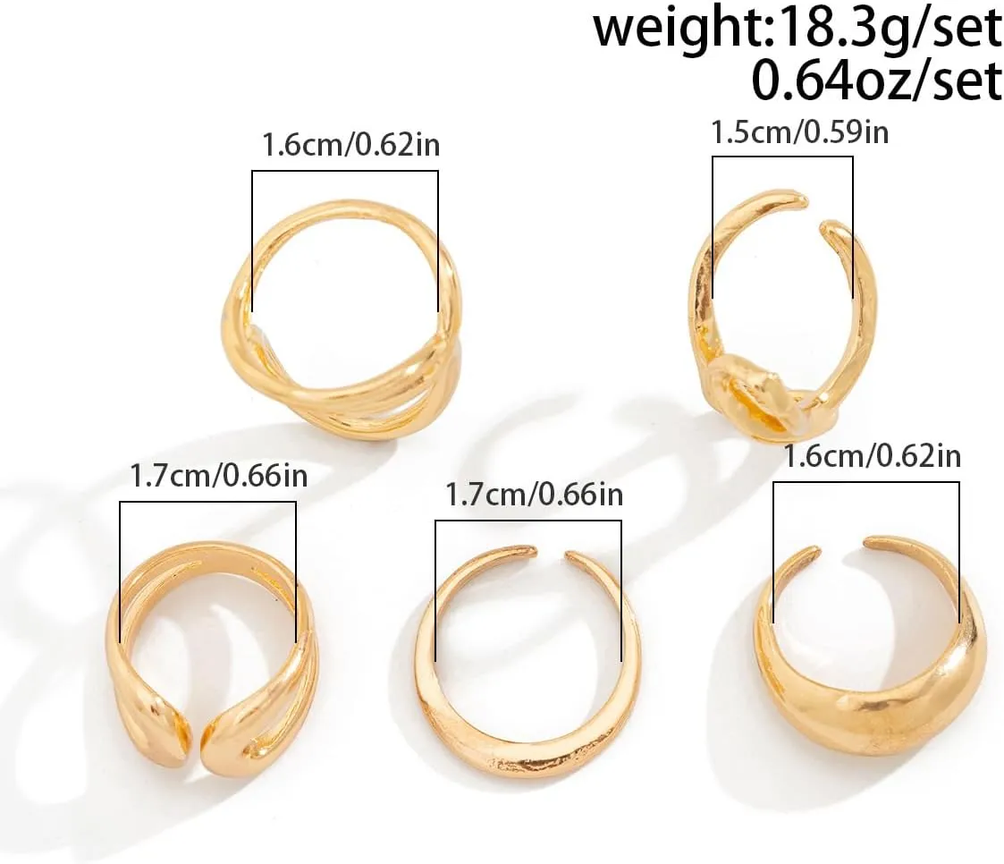 Gold Chunky Rings Set for Women Open Stacking Knuckle Ring Silver Adjustable Round Dome Rings Set Minimalist Irregular Statement Women Ring Jewelry
