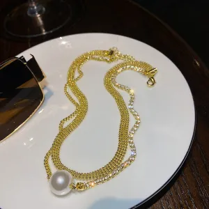 Golden Double Layer Crystal Chokers Necklaces for Women Pearl Necklaces