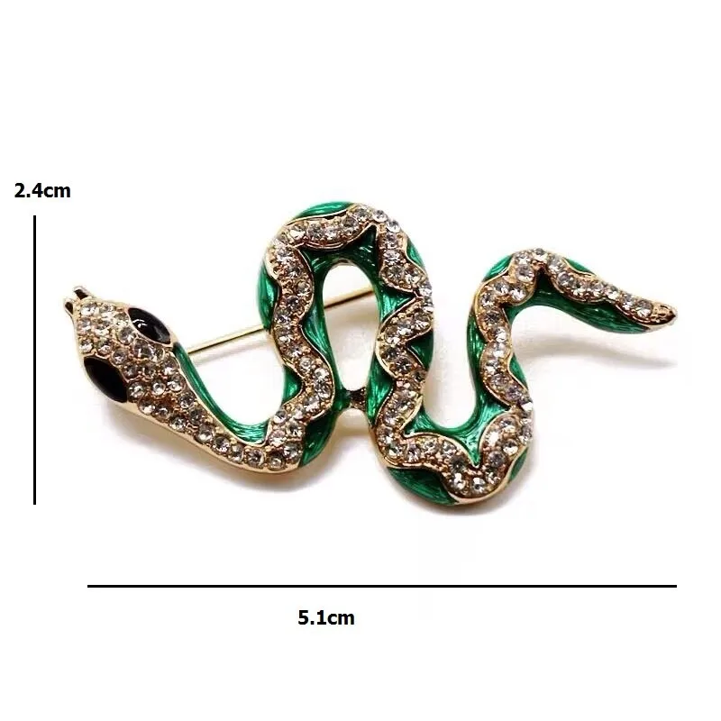 Green Snake Brooches Women Men Rhinestone Enamel Snake Animal Party Casual Brooch