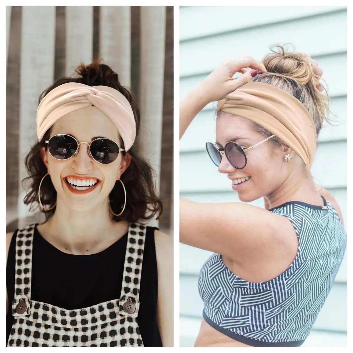 Hjiaruiky 2Pcs Turban Headbands for Women Boho Stretchy Fashion Headbands Fabric Twist Knotted Cloth Cute Thick Headband Head Wraps for Womens Girls Black (Khaki Black)