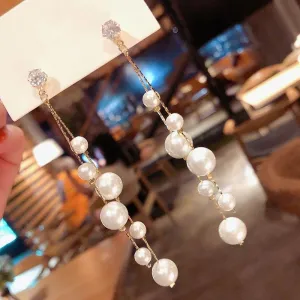 Korean Big Small Pearl Long Drop Earrings For Women