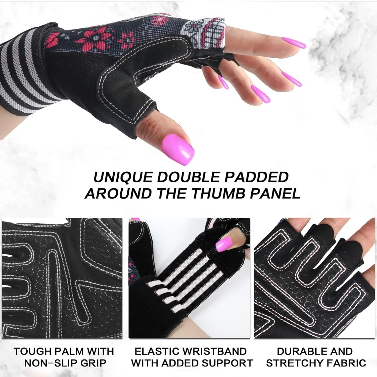 Ladies Weight Lifting Gym Gloves Skull Pink 1 Pair