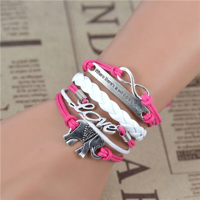 Male female Bracelets & bangles Infinity Elephant Love manual multilayer bracelets