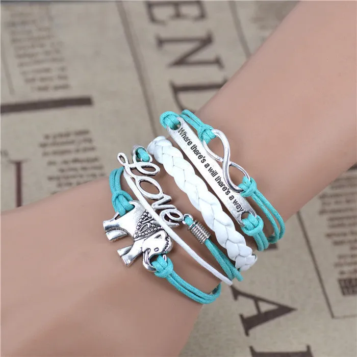 Male female Bracelets & bangles Infinity Elephant Love manual multilayer bracelets