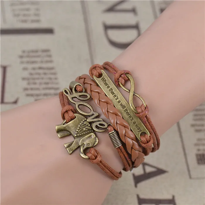 Male female Bracelets & bangles Infinity Elephant Love manual multilayer bracelets