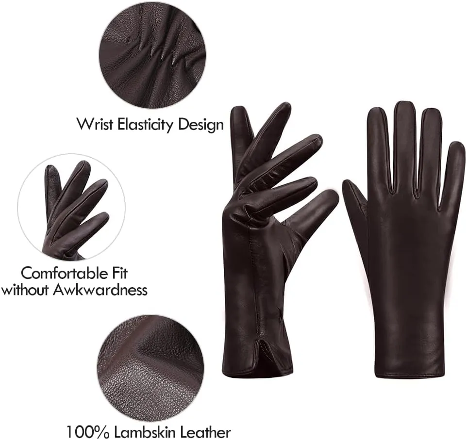 MGGMOKAY Womens Nappa Lambskin Leather Gloves Warm Cashmere Lined