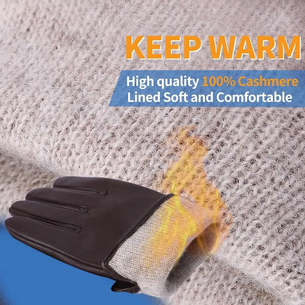 MGGMOKAY Womens Nappa Lambskin Leather Gloves Warm Cashmere Lined