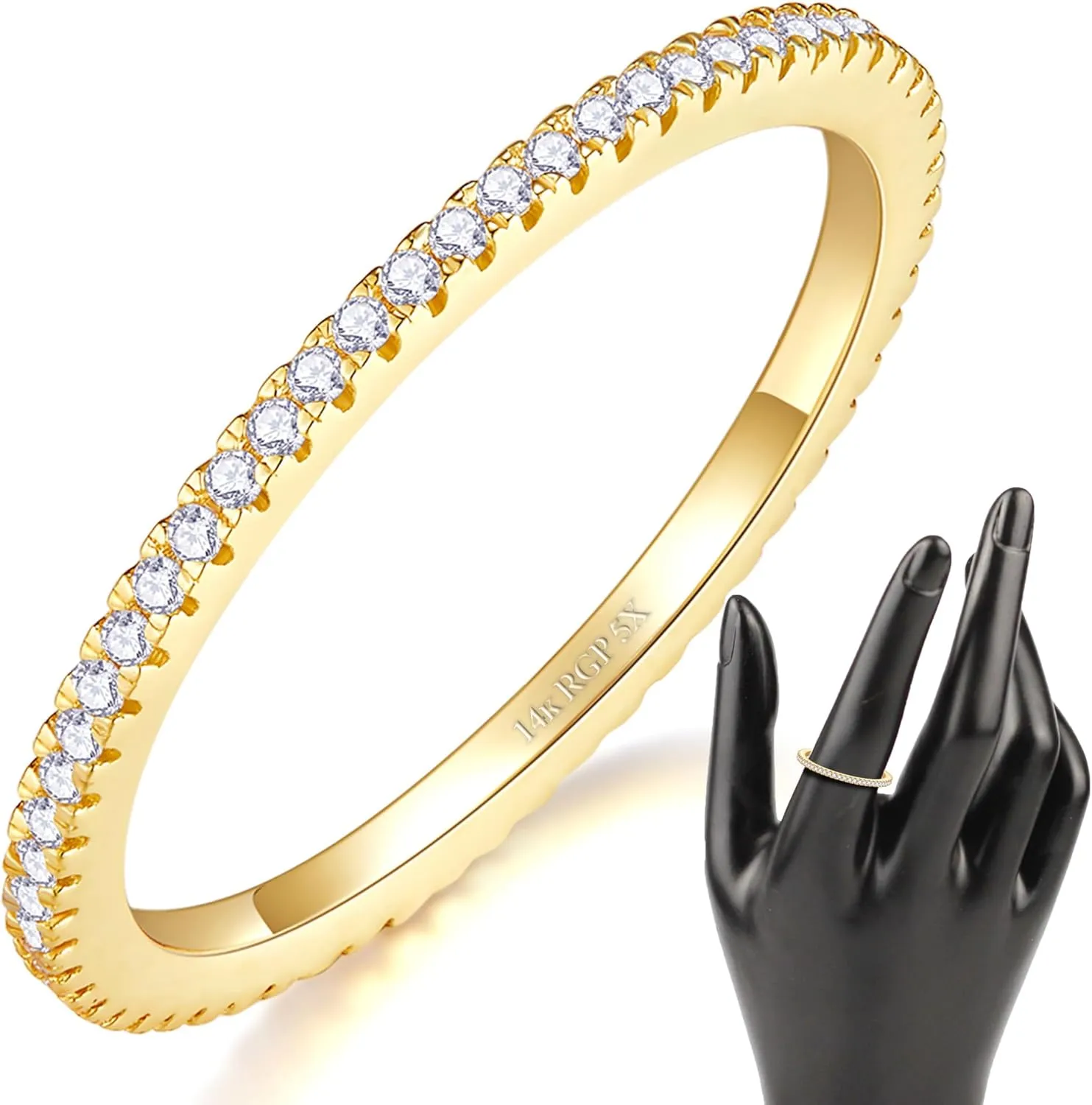 MINDDHA 14K Gold Plated- Cubic Zirconia Simulated Diamond Stackable Rings Eternity Bands/Silver Rings, Gold Rings for Women- 1.5mm, 2mm Stacking Rings for Oura Gen 4/Oura Gen 3, Size 4-12