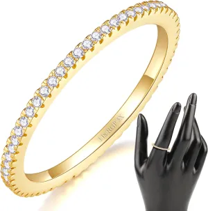 MINDDHA 14K Gold Plated- Cubic Zirconia Simulated Diamond Stackable Rings Eternity Bands/Silver Rings, Gold Rings for Women- 1.5mm, 2mm Stacking Rings for Oura Gen 4/Oura Gen 3, Size 4-12