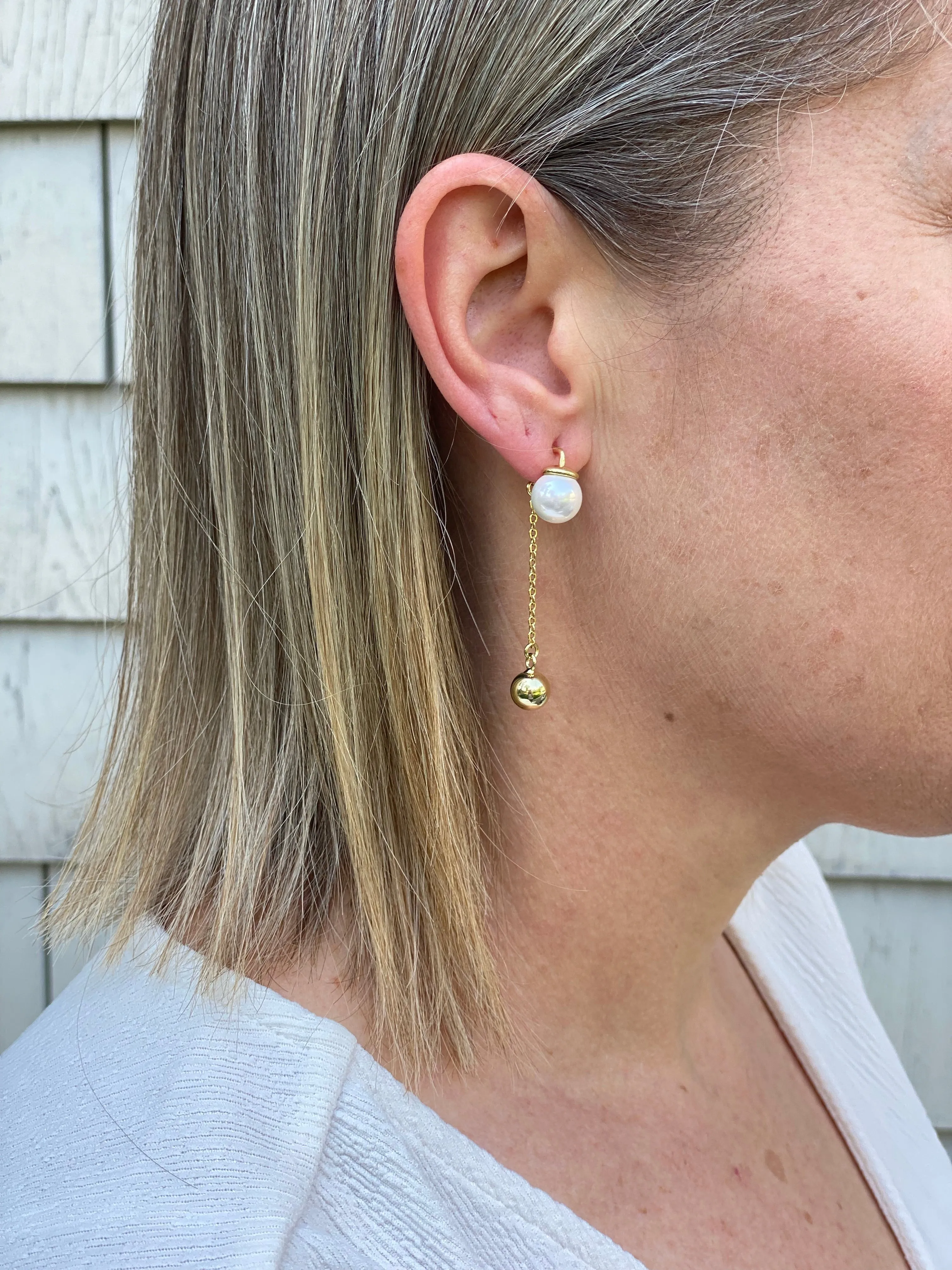 Polished Pearl   Bead Drop Earrings - Closeout