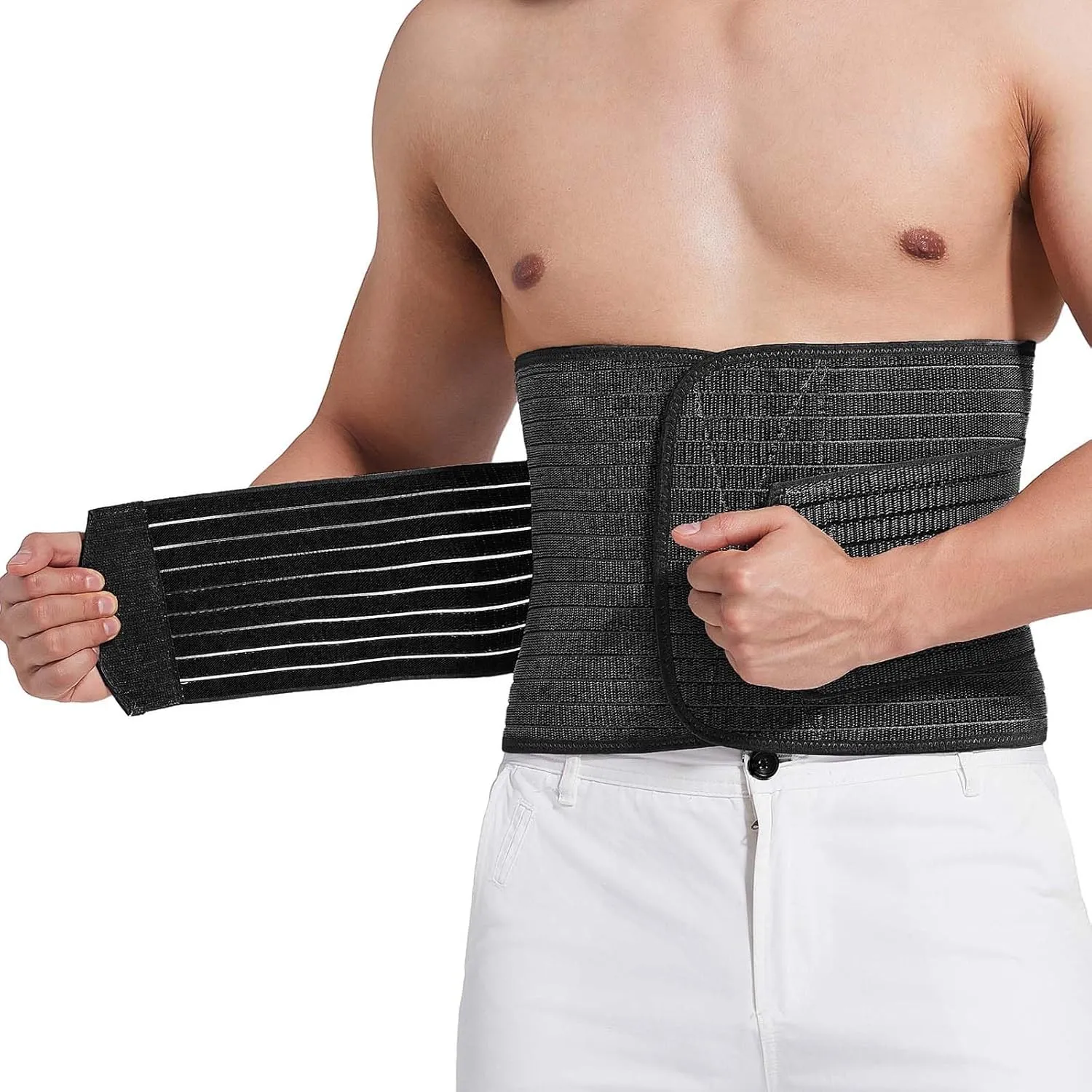 Reian Abdominal Binder for Men  Post-Surgery Support and Core Stability, Adjustable Compression Wrap (Black, X-Large)