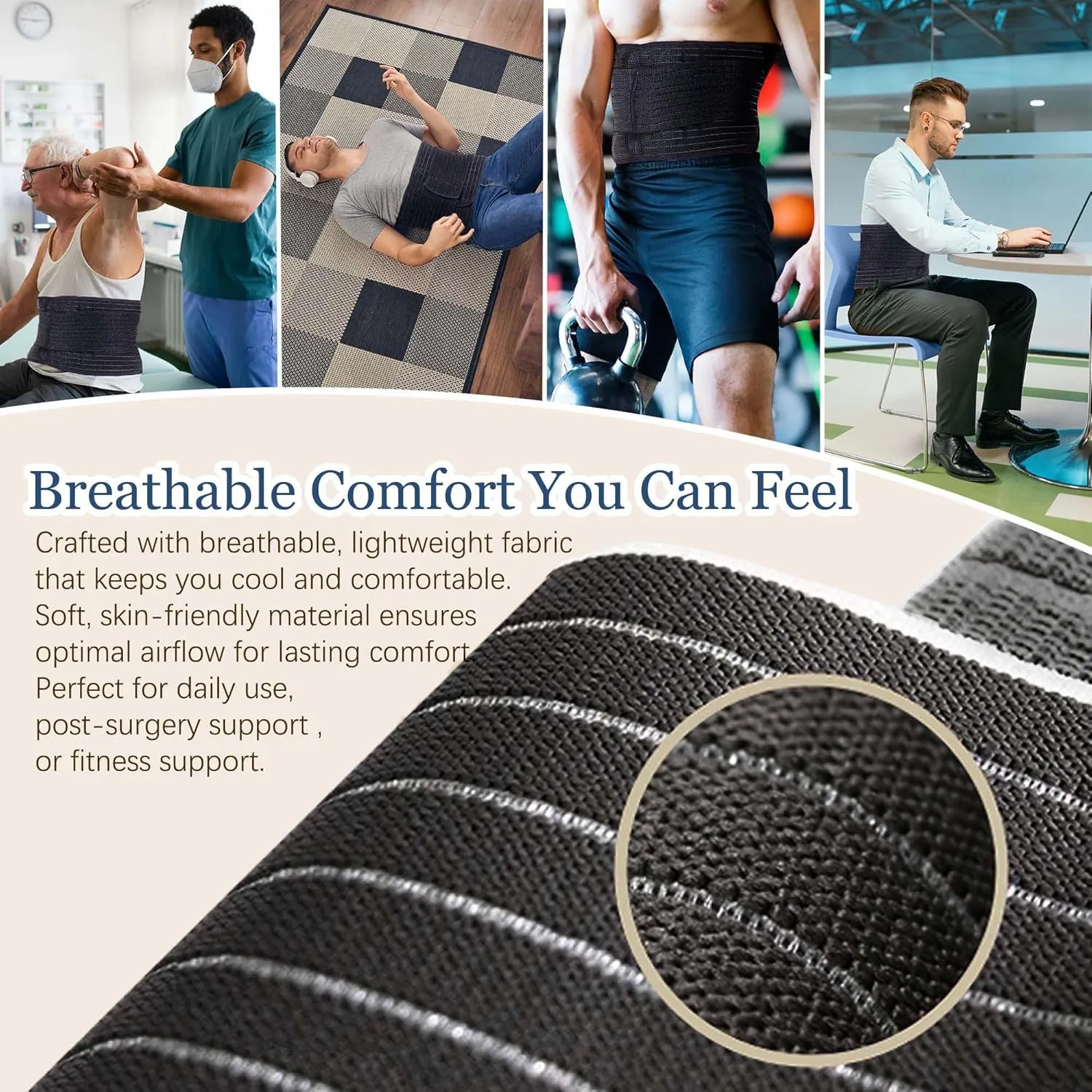 Reian Abdominal Binder for Men  Post-Surgery Support and Core Stability, Adjustable Compression Wrap (Black, X-Large)