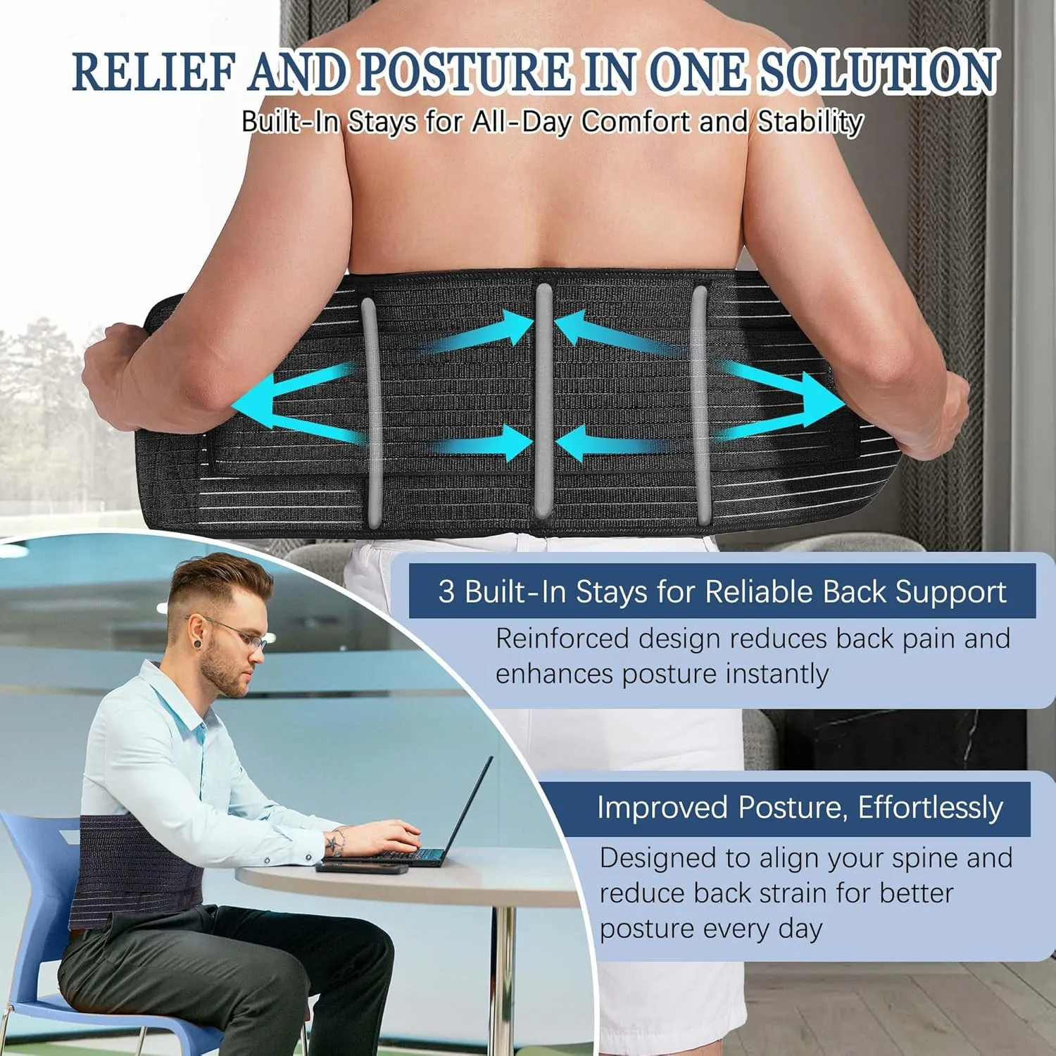 Reian Abdominal Binder for Men  Post-Surgery Support and Core Stability, Adjustable Compression Wrap (Black, X-Large)