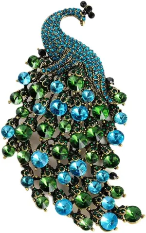 Rhinestone Peacock Brooch Pin for Women Girls Fashion Exquisite Exaggerated Big Crystal Bird Animal Brooches Lapel Pins Elegant Dress Accessories Wedding Christmas Birthday Jewelry Gift