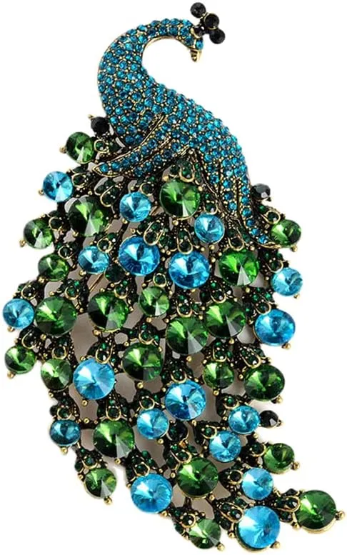 Rhinestone Peacock Brooch Pin for Women Girls Fashion Exquisite Exaggerated Big Crystal Bird Animal Brooches Lapel Pins Elegant Dress Accessories Wedding Christmas Birthday Jewelry Gift