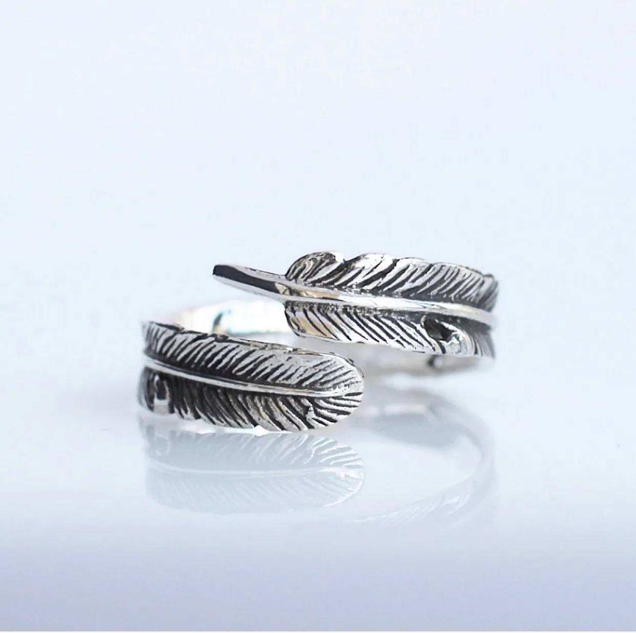 Rustic Feather .925 Sterling Silver Waterproof Adjustable Unisex Ring