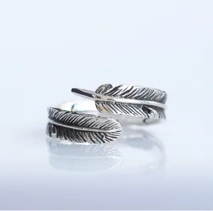 Rustic Feather .925 Sterling Silver Waterproof Adjustable Unisex Ring